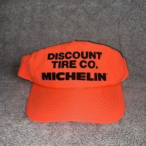 VTG Discount Tire Co Michelin Nylon Hat Adult Snapback Orange Neon Rope Cap